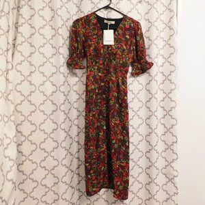 Simple Retro Short Sleeve Burgundy Floral Maxi Dress - XS/2 (NWT)